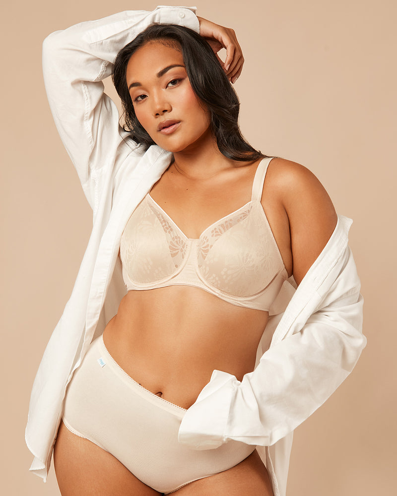 LACY MINIMISER NEW BEIGE BRA