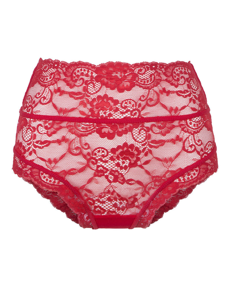 DAILY LACE RED HIGH WAIST ALL OVER LACE BRIEF