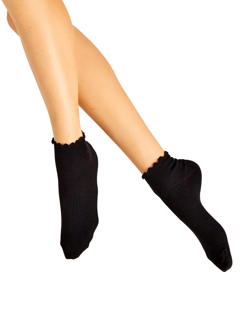 RIB LETTUCE EDGE BLACK CREW SOCK