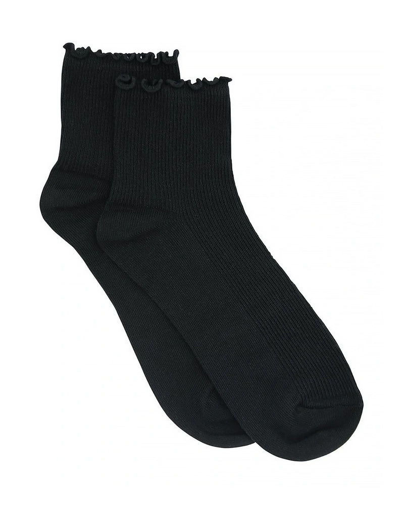 RIB LETTUCE EDGE BLACK CREW SOCK