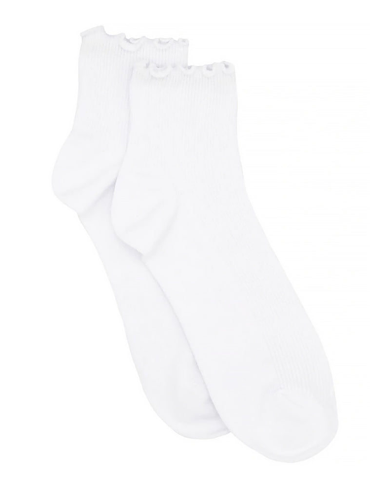 RIB LETTUCE EDGE WHITE CREW SOCK