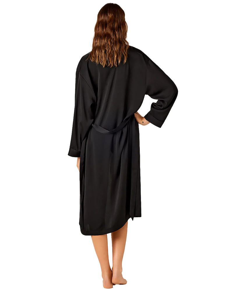 AMBRA RECYCLED BLACK SATIN WRAP GOWN