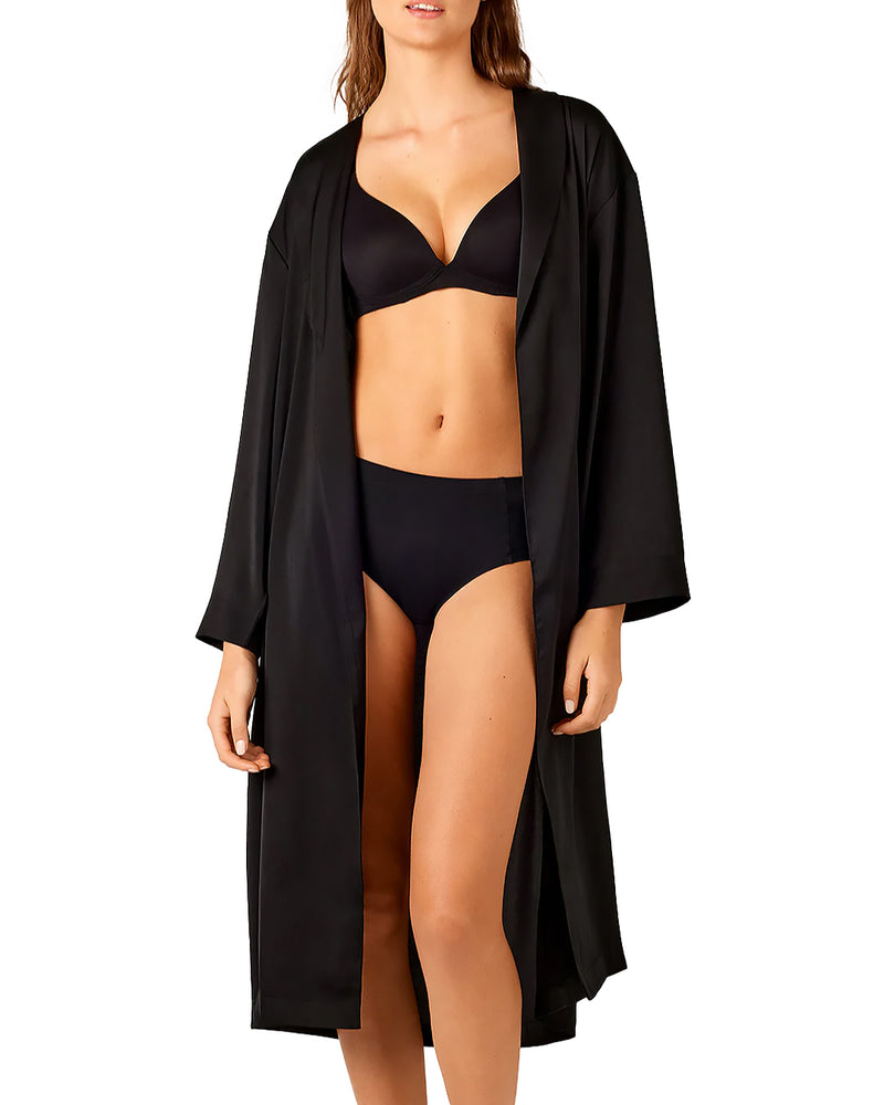 AMBRA RECYCLED BLACK SATIN WRAP GOWN