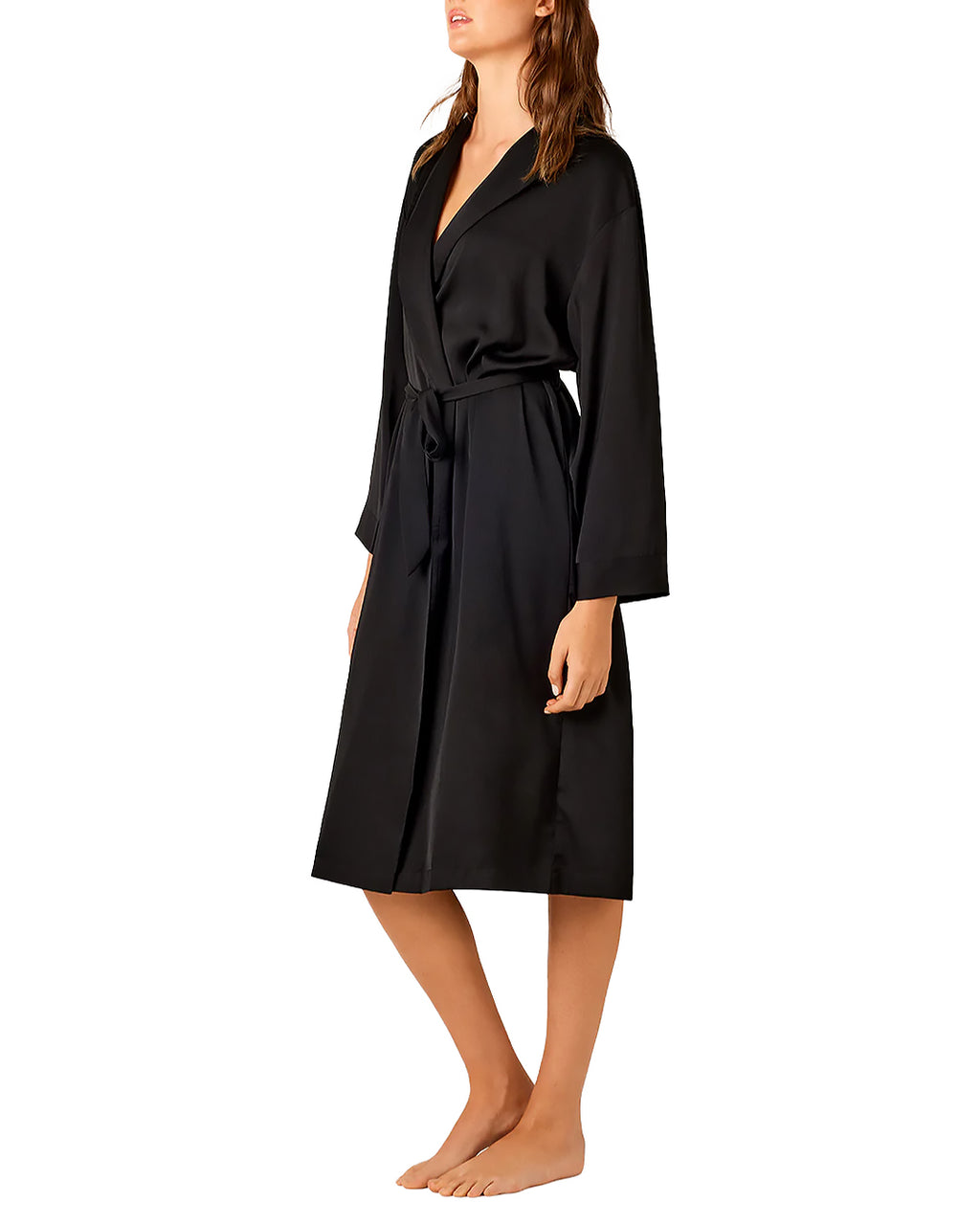 AMBRA RECYCLED BLACK SATIN WRAP GOWN