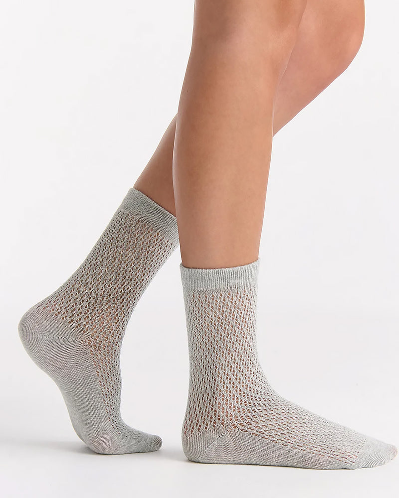 ORGANIC COTTON NET GREY MARLE CREW SOCK
