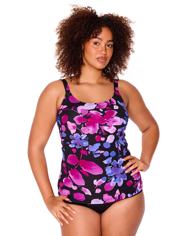 PAPER FLOWERS  SCOOP NECK TANKINI TOP