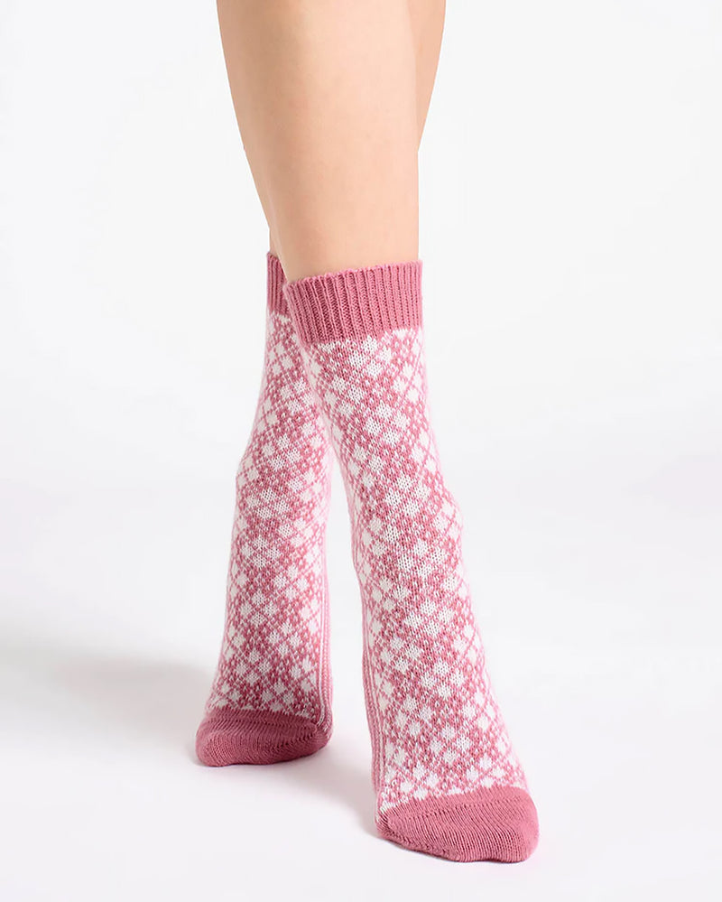 LEONA DIAMOND CREW SOCK - ROSEWOOD