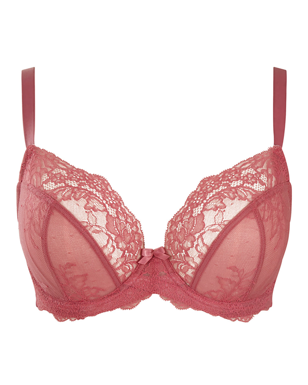 Smooth PU Plunge Front Close Layered Lace 1122828-S:PANTONE Haute Red:44D