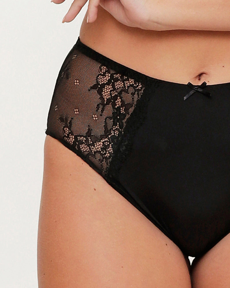 High waisted hipster brief with lace - Black - Sz. 42-60
